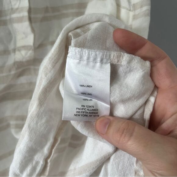 Sleeveless Linen Popover Blouse Tan Cream Stripes Neutral Ellen Tracy Size Large - Picture 5 of 7